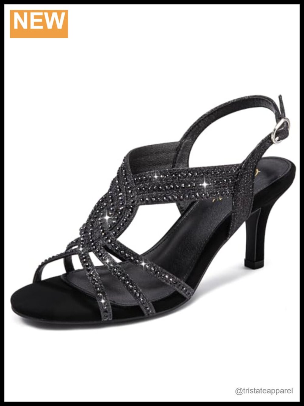 Sparkly Rhinestone Kitten Heel Open Toe Ankle Strap Sandals